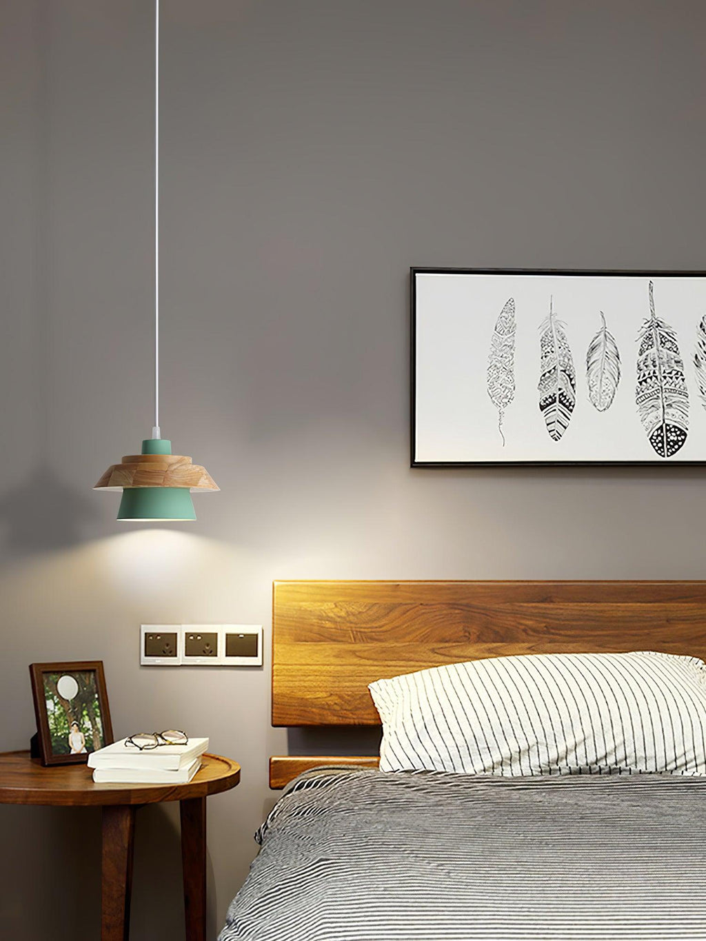 Lignora: Pendant Light Made of Wood & Stone with Textured Surface & Warm Light – for Living Areas & Bars
