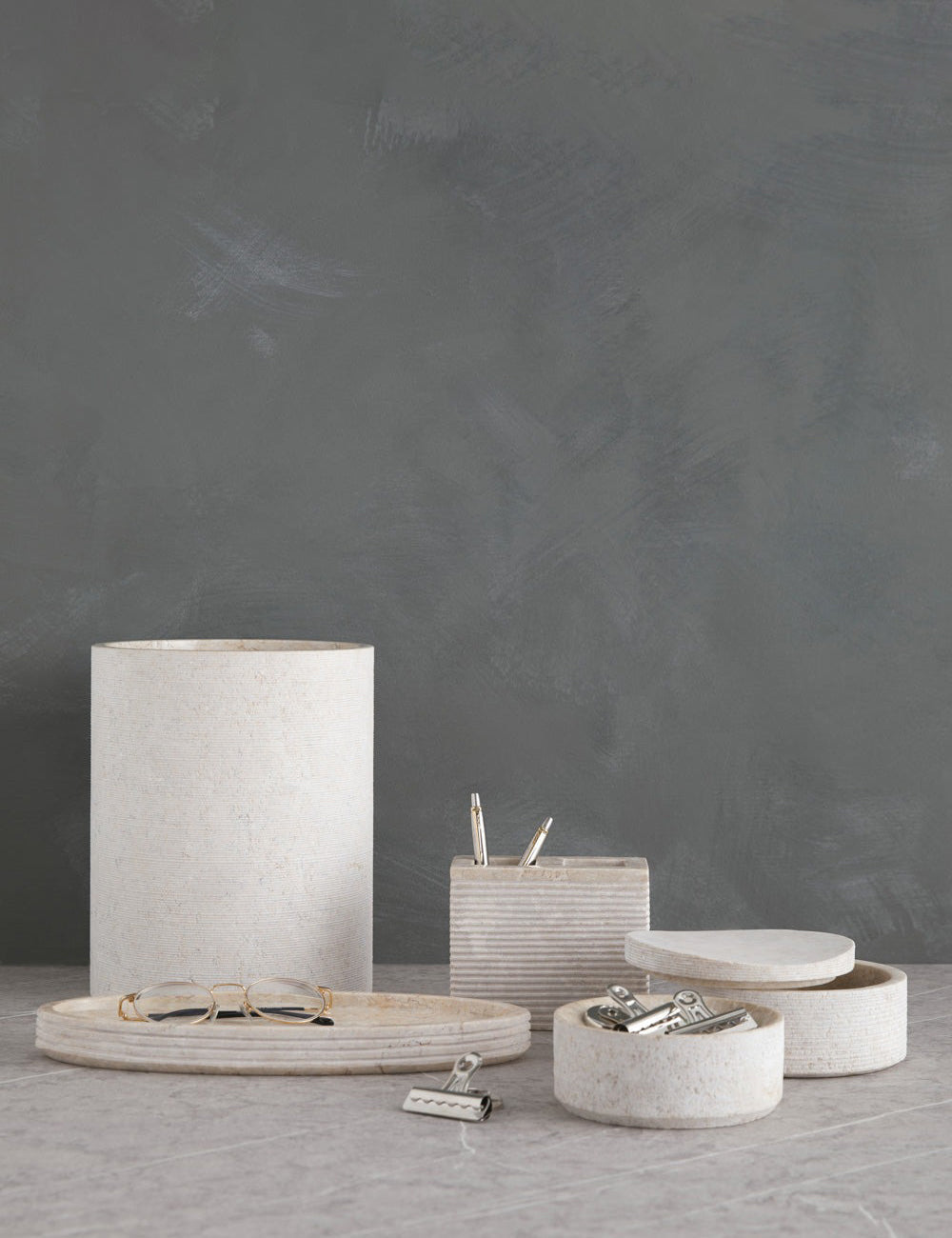 Bela Limestone Bath Accessory | Etched Stone Surface
