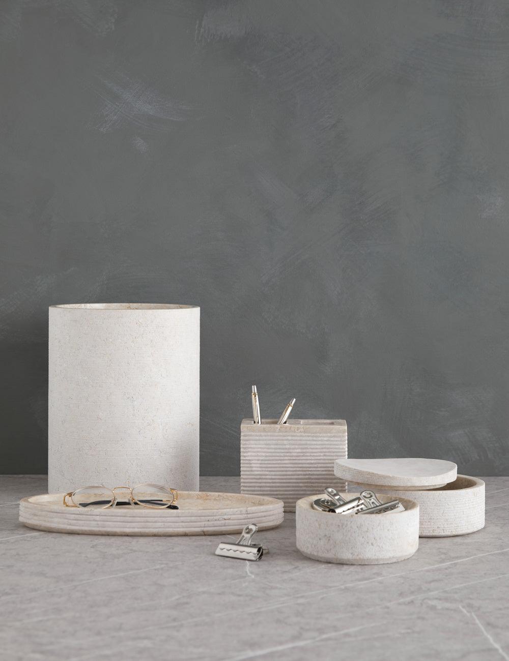 Bela Limestone Bath Accessory | Etched Stone Surface