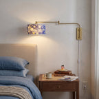 Patterned Fabric Plug-In Swing-Arm Wall Sconce
