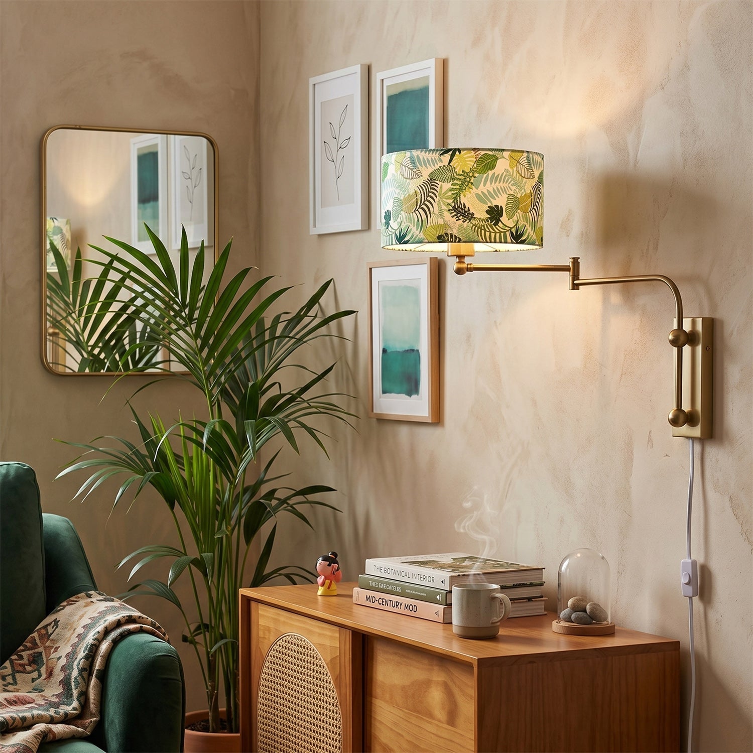 Patterned Fabric Plug-In Swing-Arm Wall Sconce
