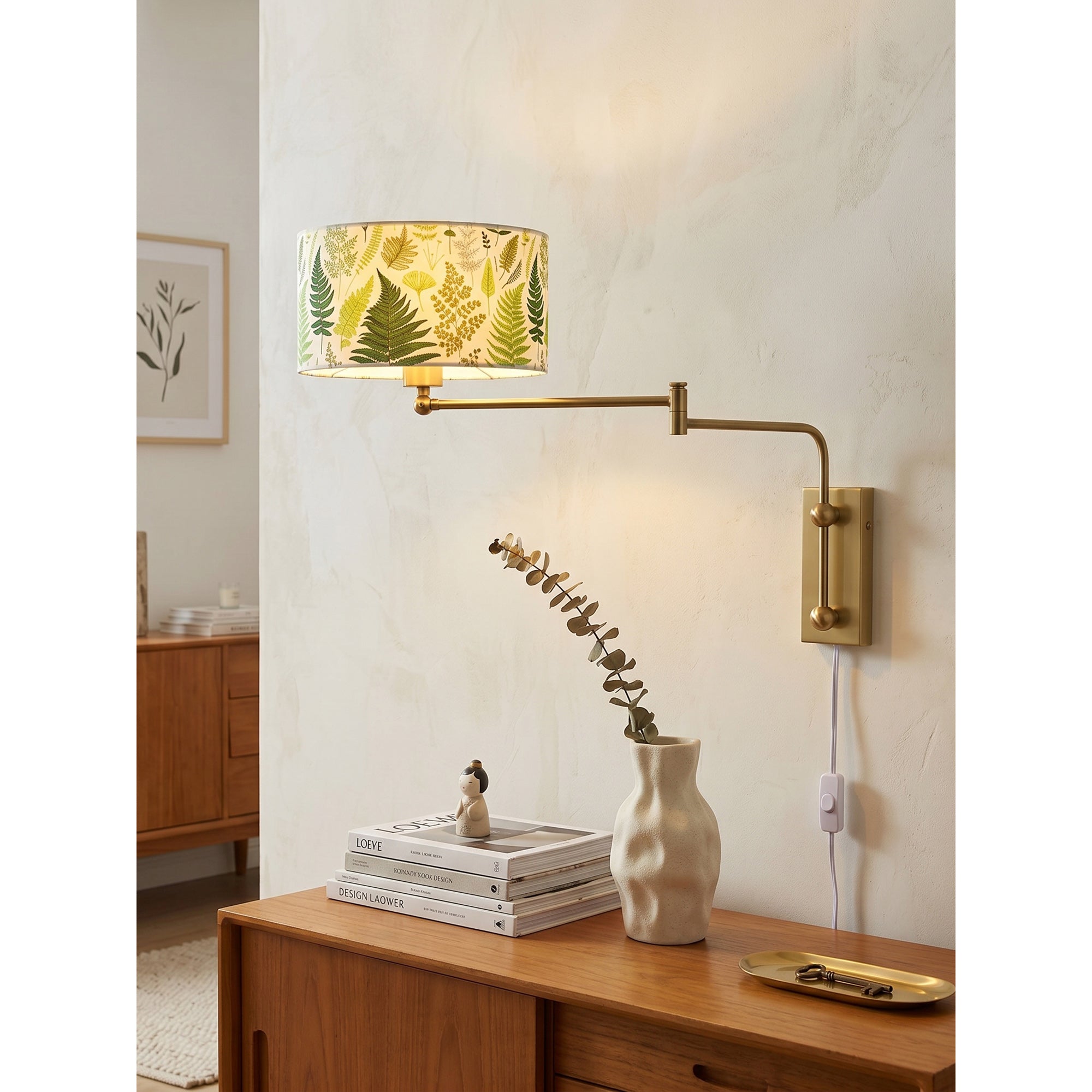 Patterned Fabric Plug-In Swing-Arm Wall Sconce