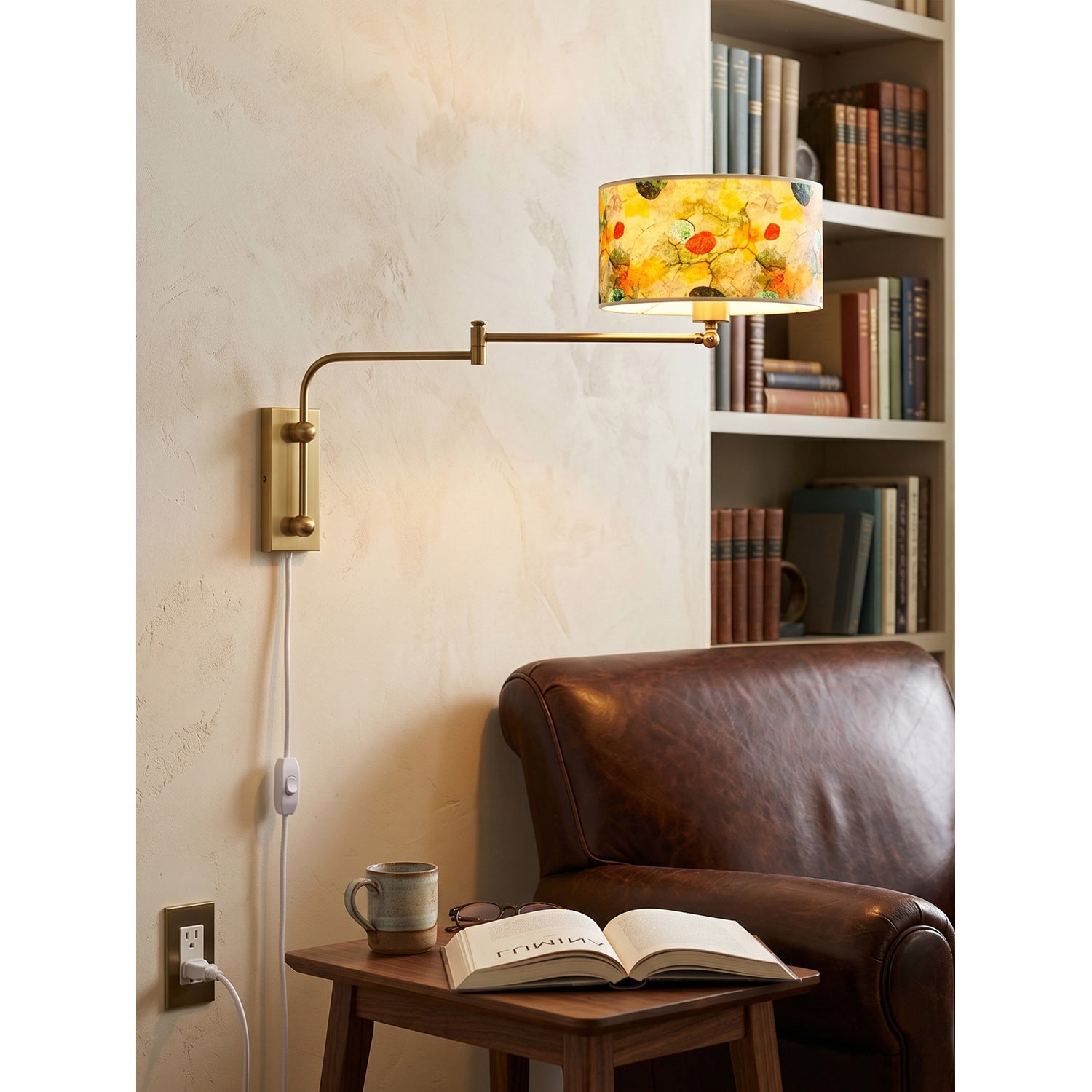 Patterned Fabric Plug-In Swing-Arm Wall Sconce