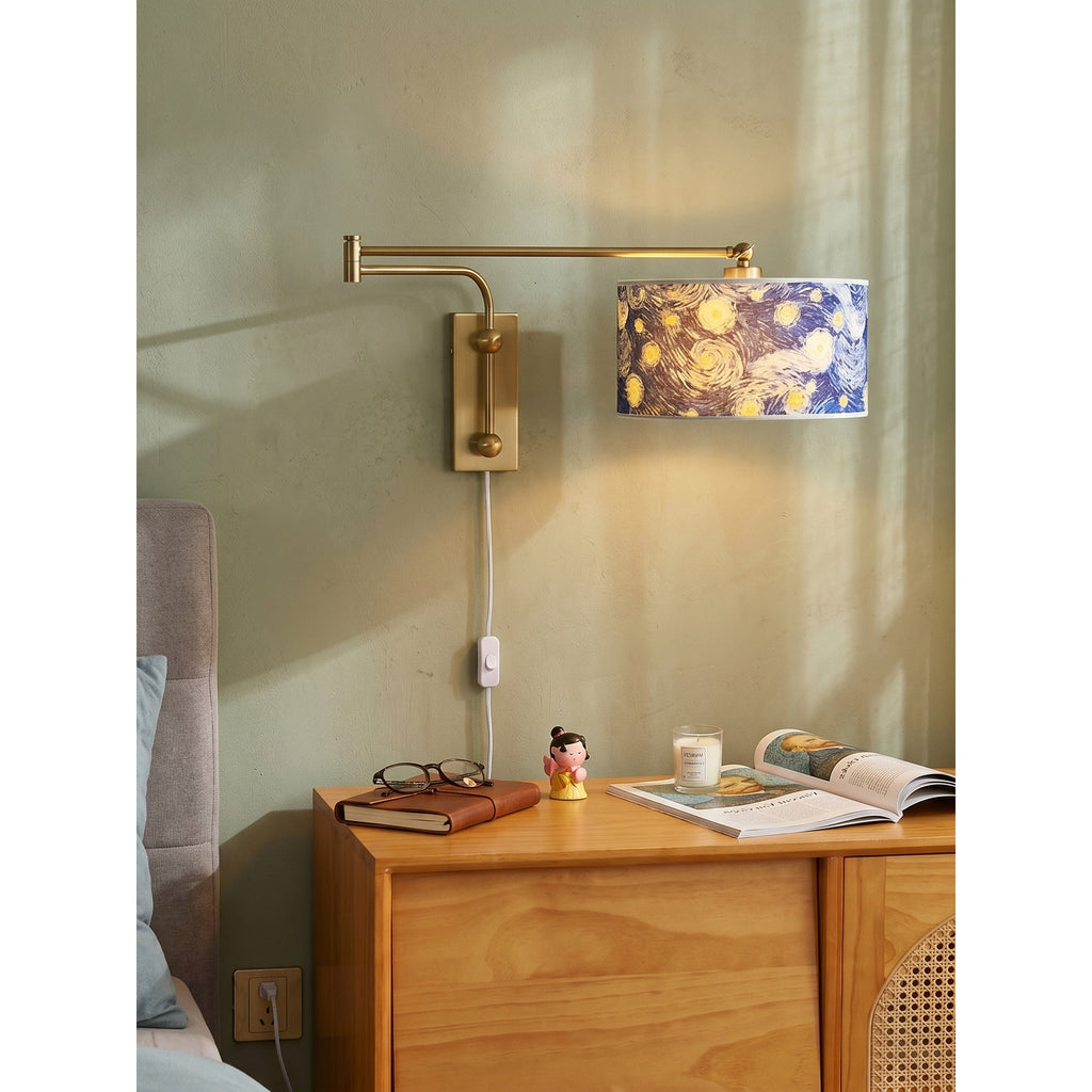 Patterned Fabric Plug-In Swing-Arm Wall Sconce