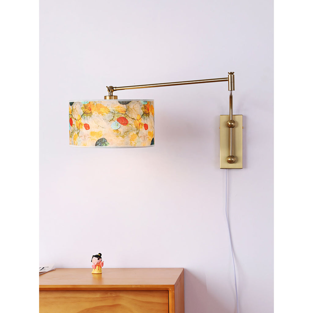 Patterned Fabric Plug-In Swing-Arm Wall Sconce