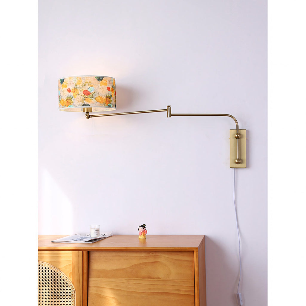 Patterned Fabric Plug-In Swing-Arm Wall Sconce