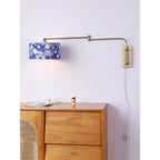 Patterned Fabric Plug-In Swing-Arm Wall Sconce