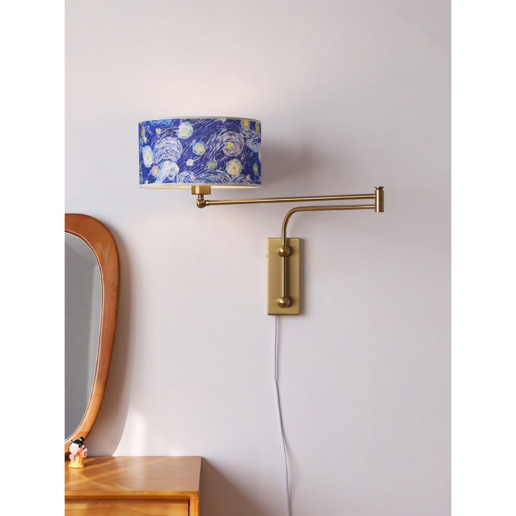 Patterned Fabric Plug-In Swing-Arm Wall Sconce
