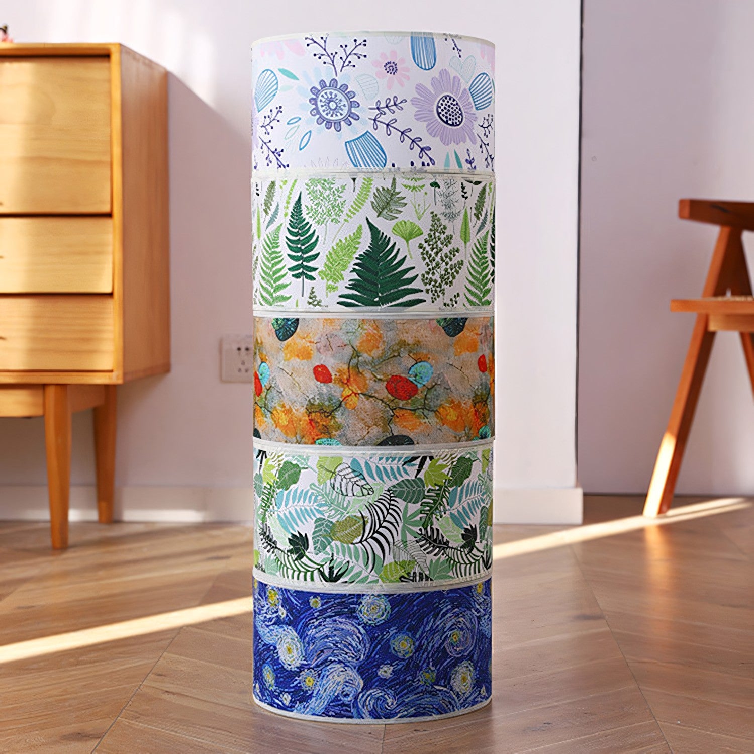 Patterned Fabric Plug-In Swing-Arm Wall Sconce