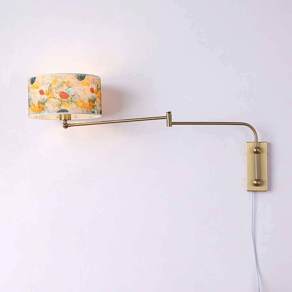 Patterned Fabric Plug-In Swing-Arm Wall Sconce