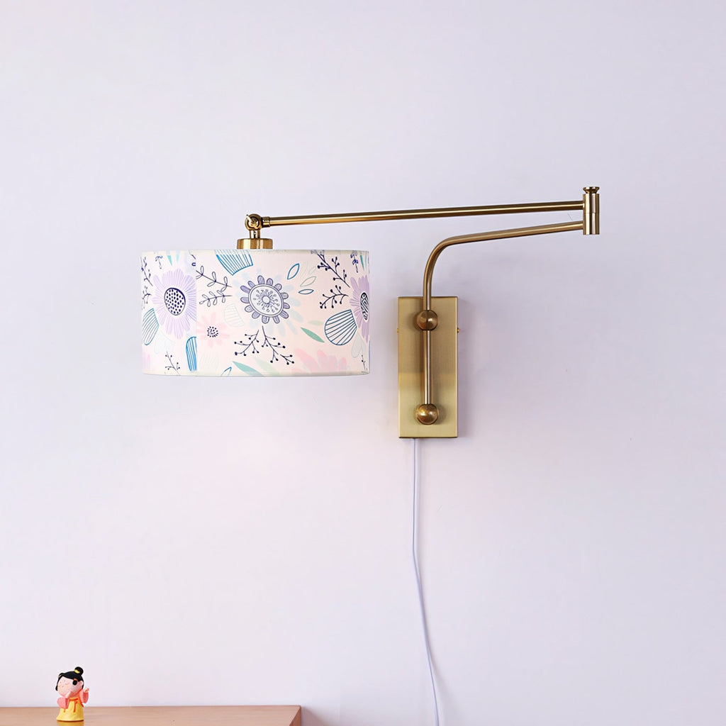 Patterned Fabric Plug-In Swing-Arm Wall Sconce