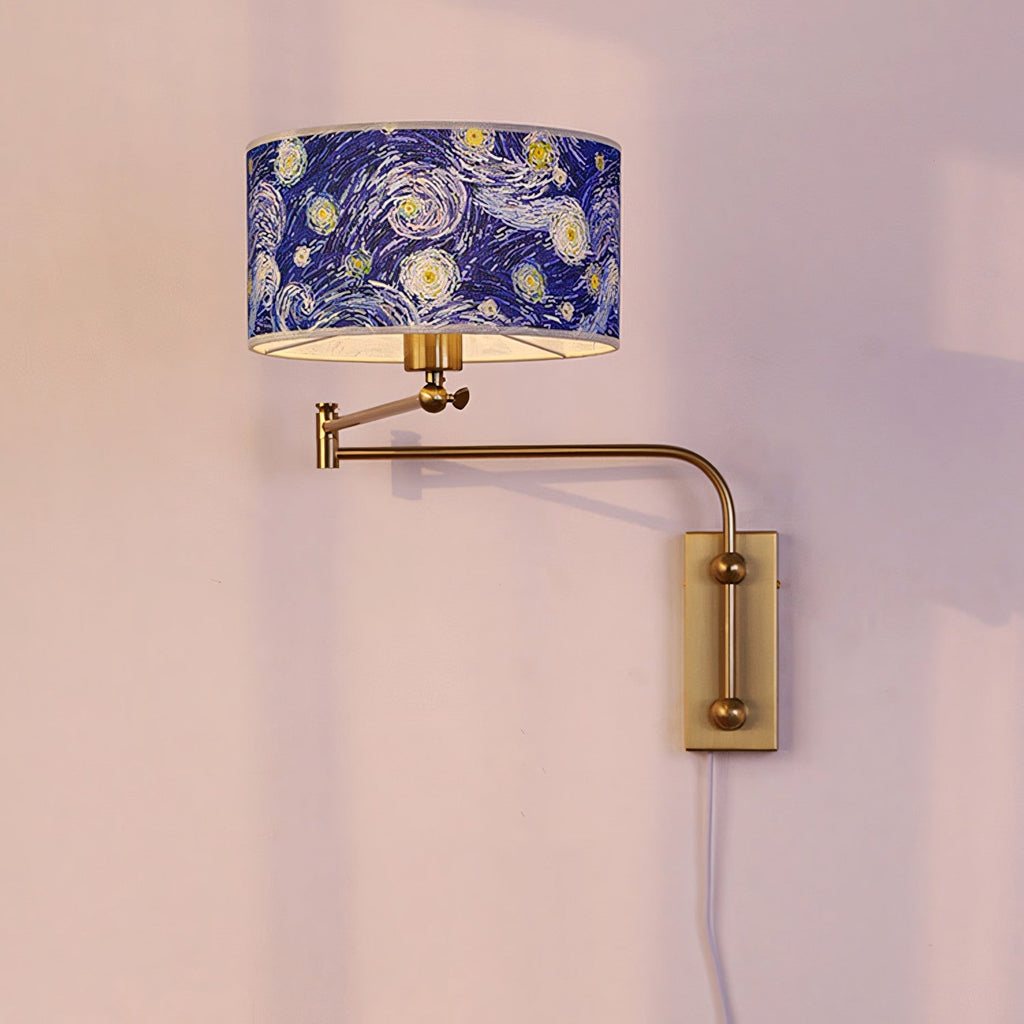 Patterned Fabric Plug-In Swing-Arm Wall Sconce