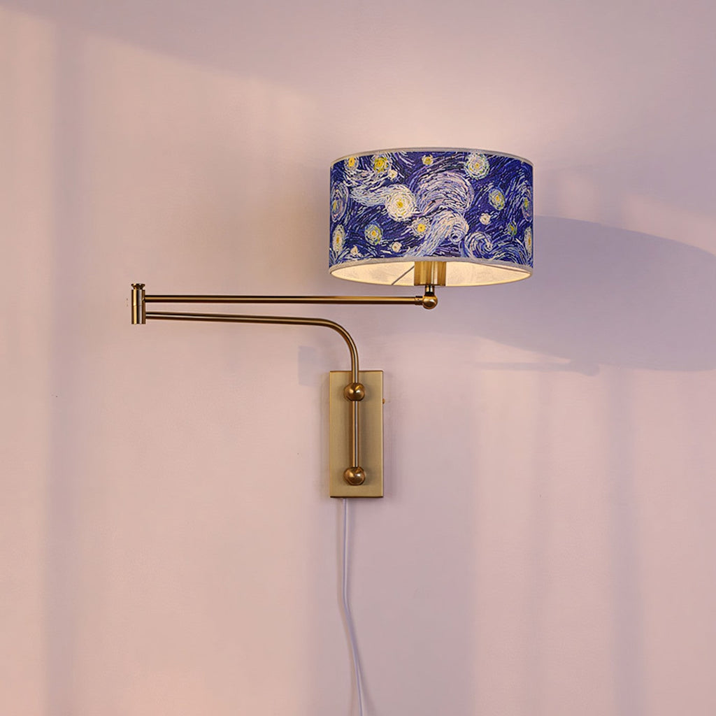 Patterned Fabric Plug-In Swing-Arm Wall Sconce