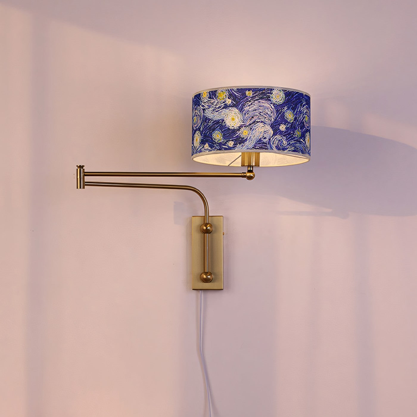 Patterned Fabric Plug-In Swing-Arm Wall Sconce