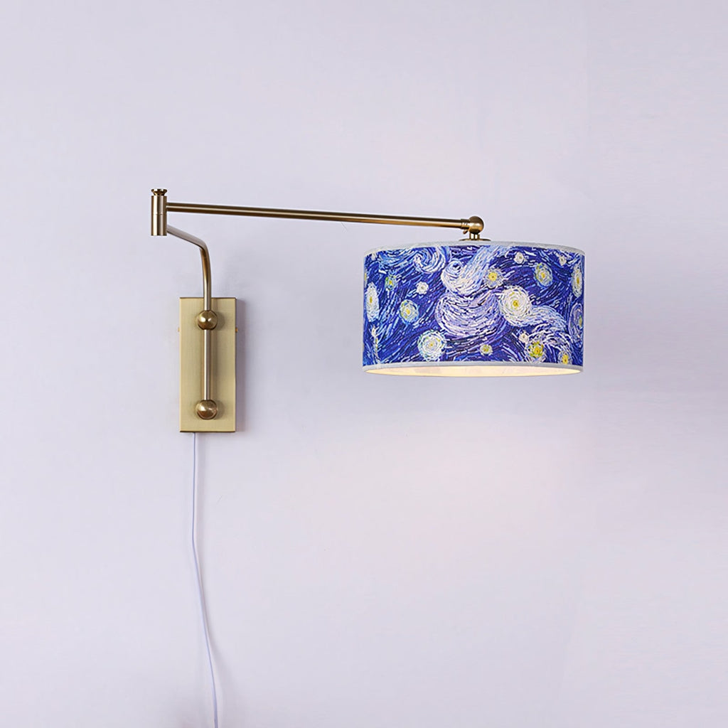 Patterned Fabric Plug-In Swing-Arm Wall Sconce