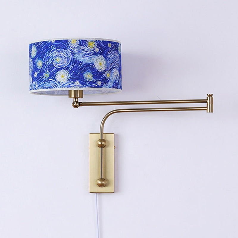 Patterned Fabric Plug-In Swing-Arm Wall Sconce