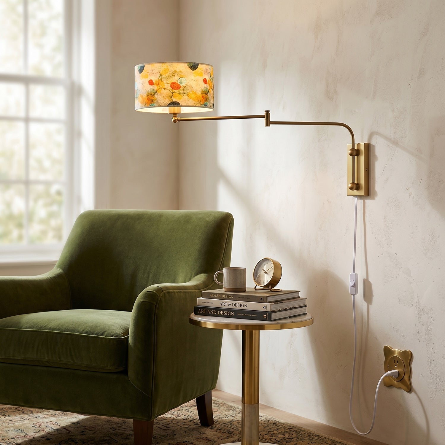 Patterned Fabric Plug-In Swing-Arm Wall Sconce