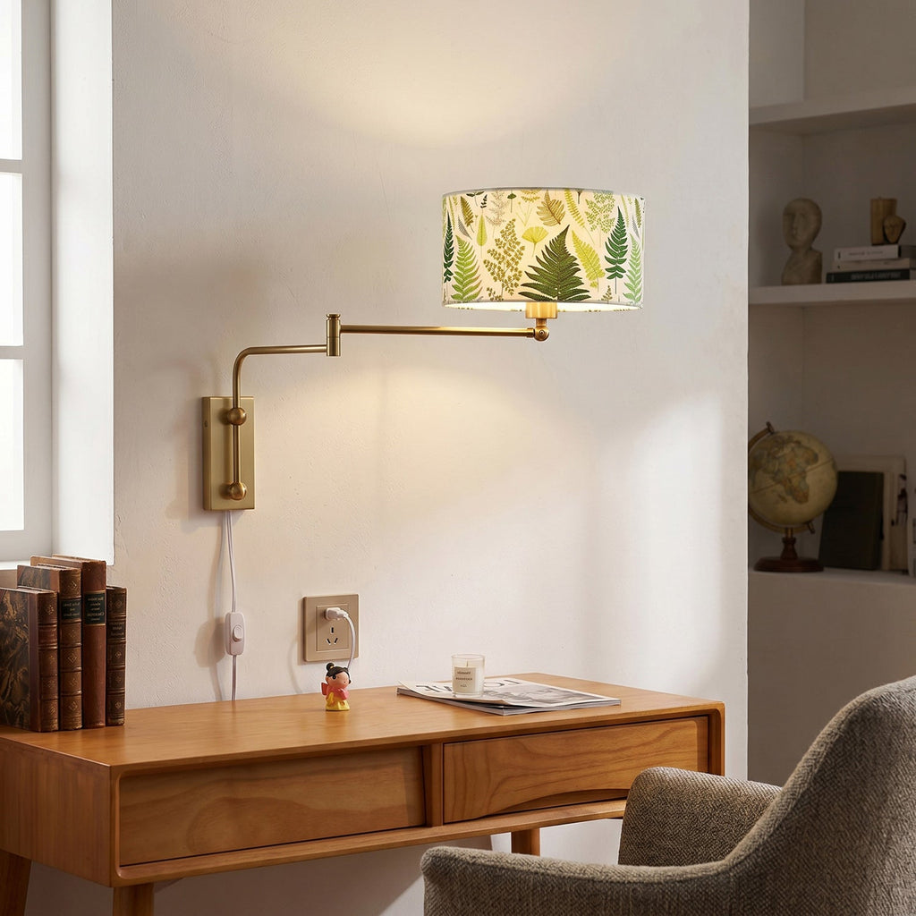 Patterned Fabric Plug-In Swing-Arm Wall Sconce