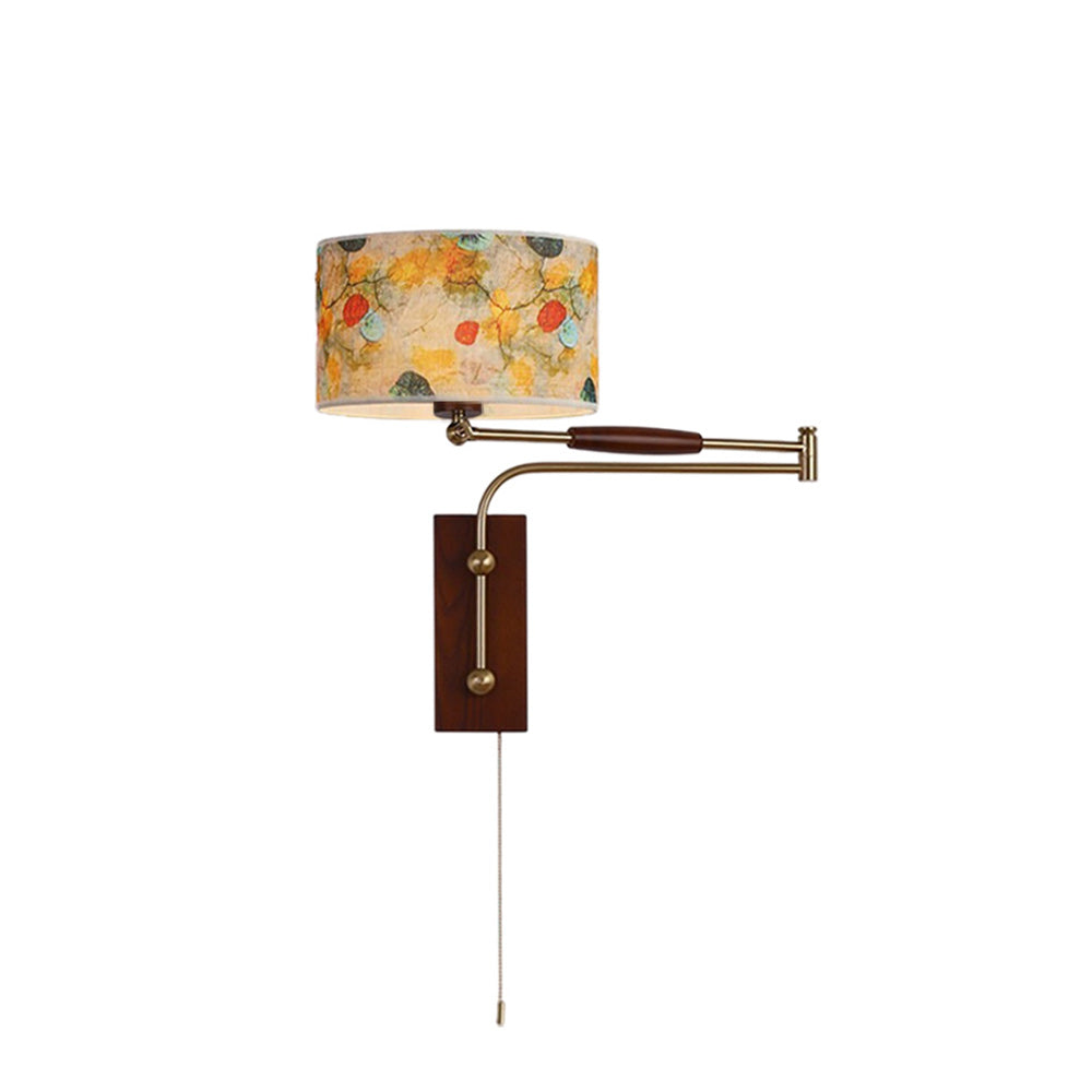 Patterned Fabric Drum Swing-Arm Wall Sconce