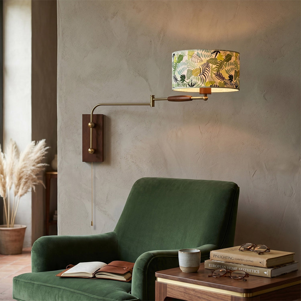 Patterned Fabric Drum Swing-Arm Wall Sconce