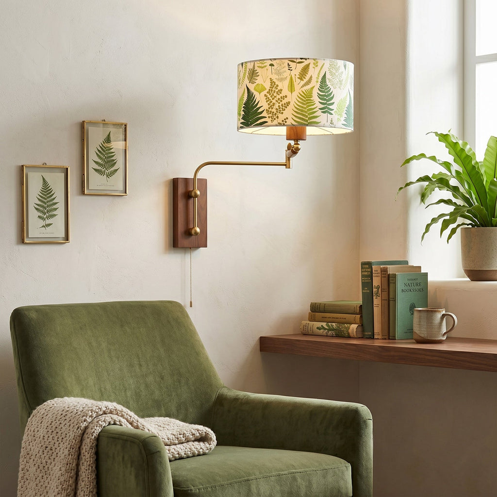 Patterned Fabric Drum Swing-Arm Wall Sconce