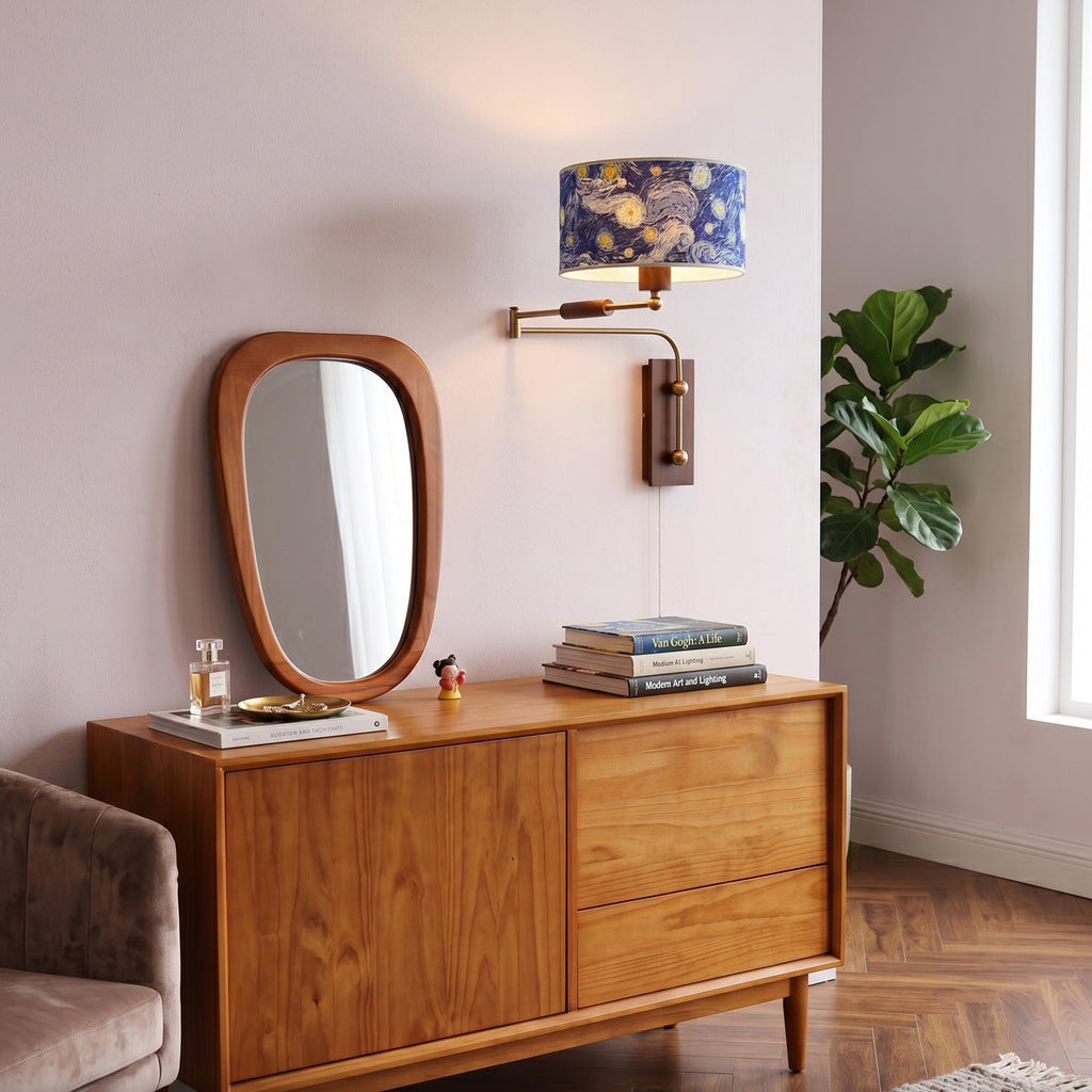 Patterned Fabric Drum Swing-Arm Wall Sconce