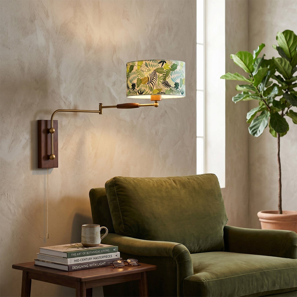 Patterned Fabric Drum Swing-Arm Wall Sconce