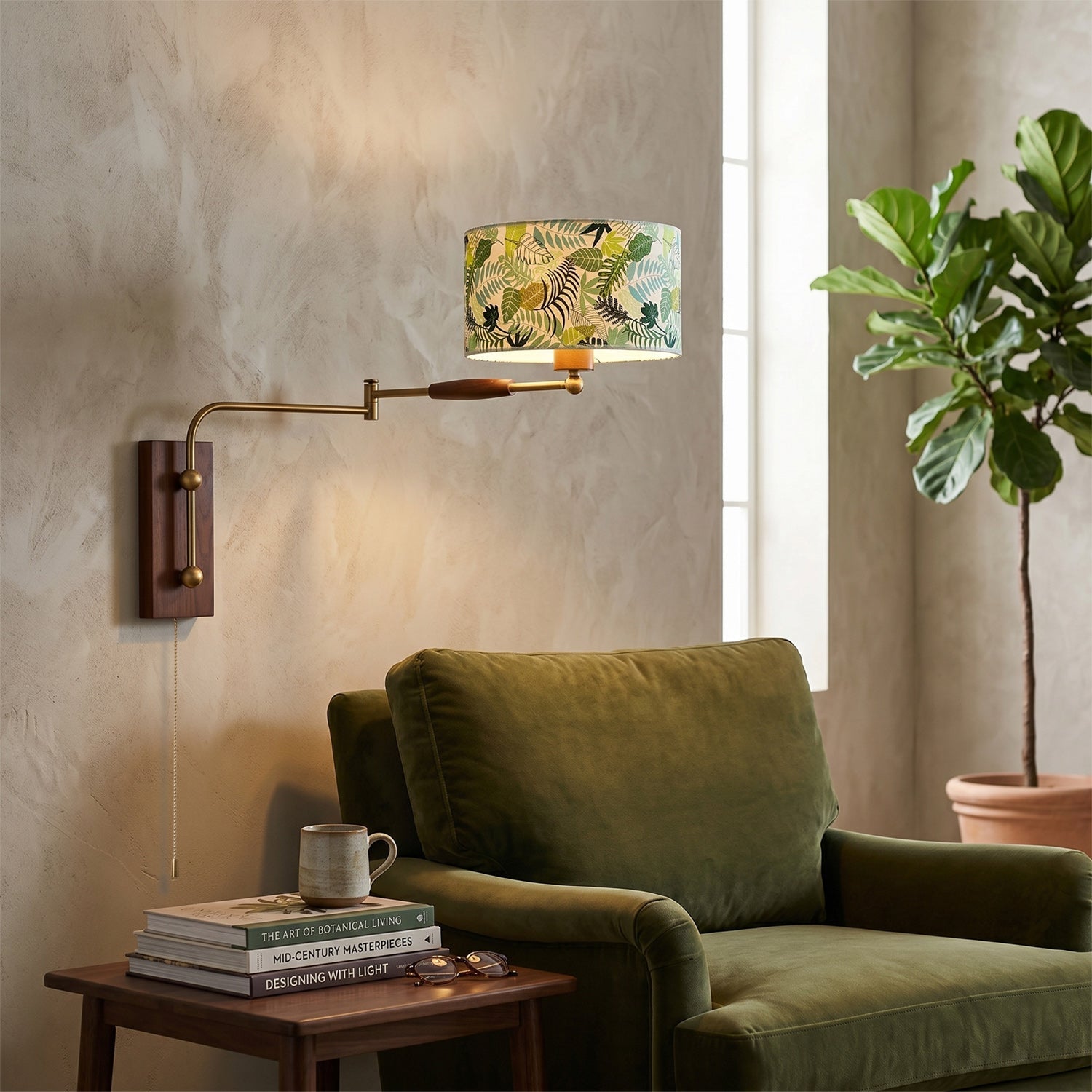 Patterned Fabric Drum Swing-Arm Wall Sconce