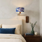 Patterned Fabric Drum Swing-Arm Wall Sconce