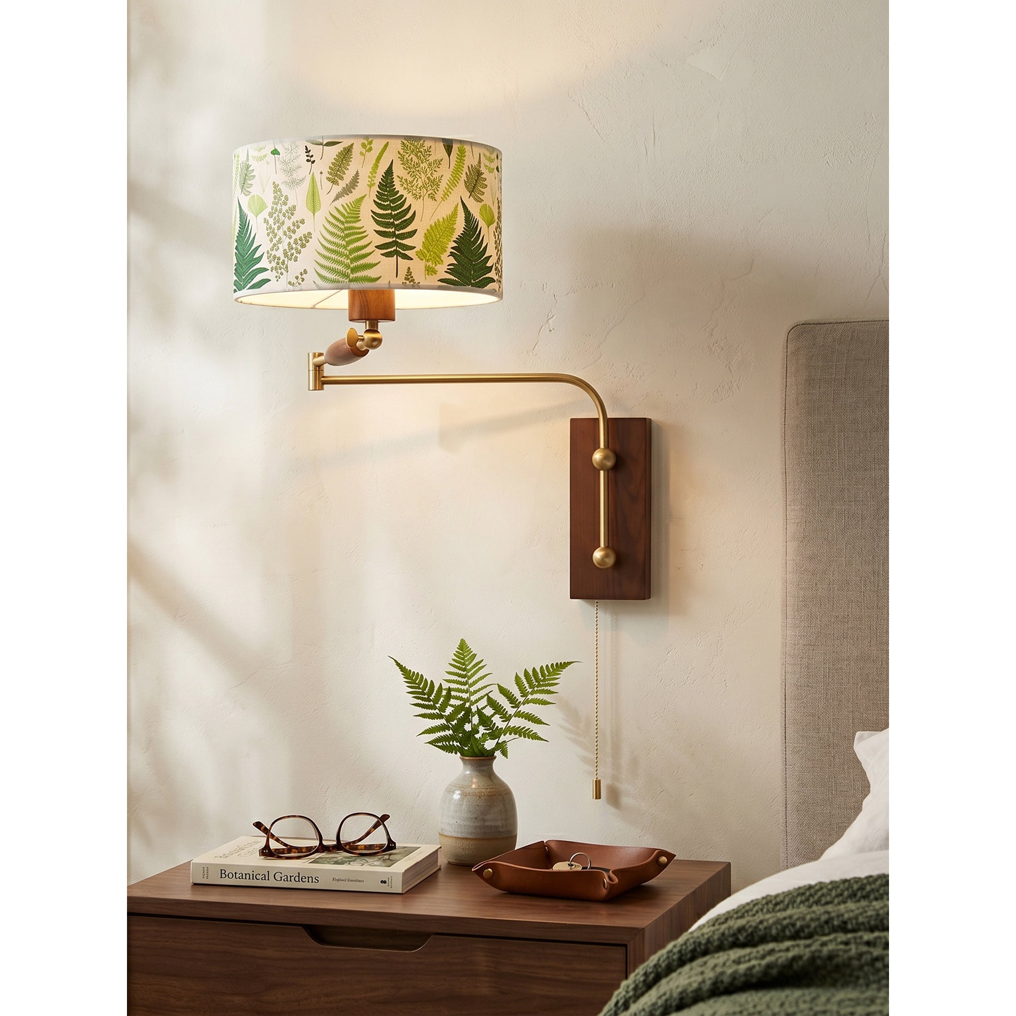 Patterned Fabric Drum Swing-Arm Wall Sconce