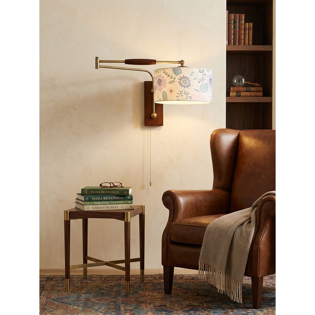Patterned Fabric Drum Swing-Arm Wall Sconce