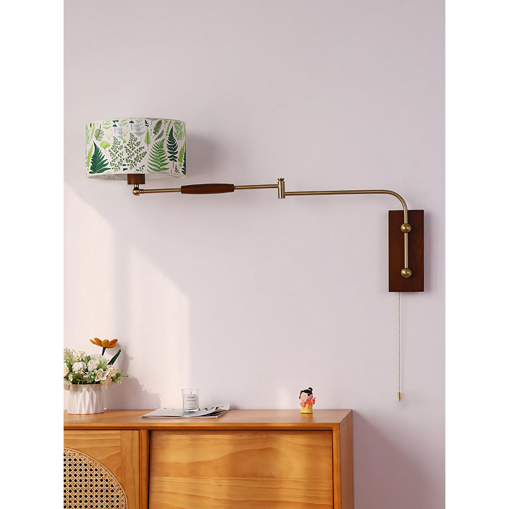 Patterned Fabric Drum Swing-Arm Wall Sconce