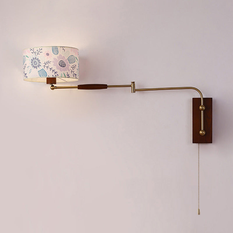 Patterned Fabric Drum Swing-Arm Wall Sconce