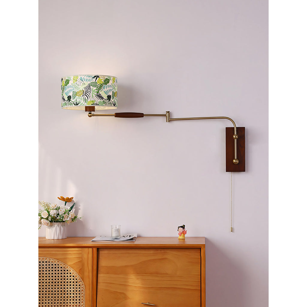 Patterned Fabric Drum Swing-Arm Wall Sconce