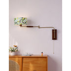 Patterned Fabric Drum Swing-Arm Wall Sconce