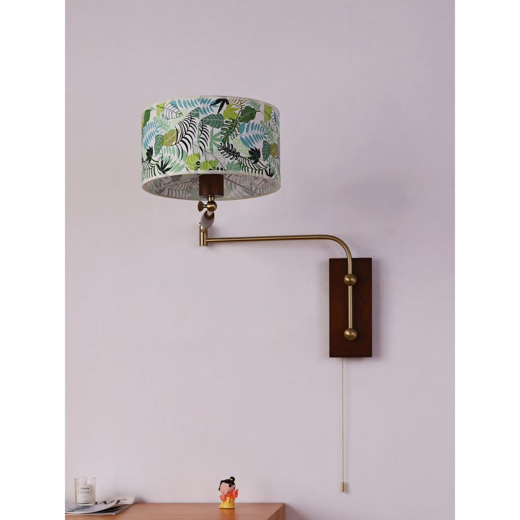 Patterned Fabric Drum Swing-Arm Wall Sconce