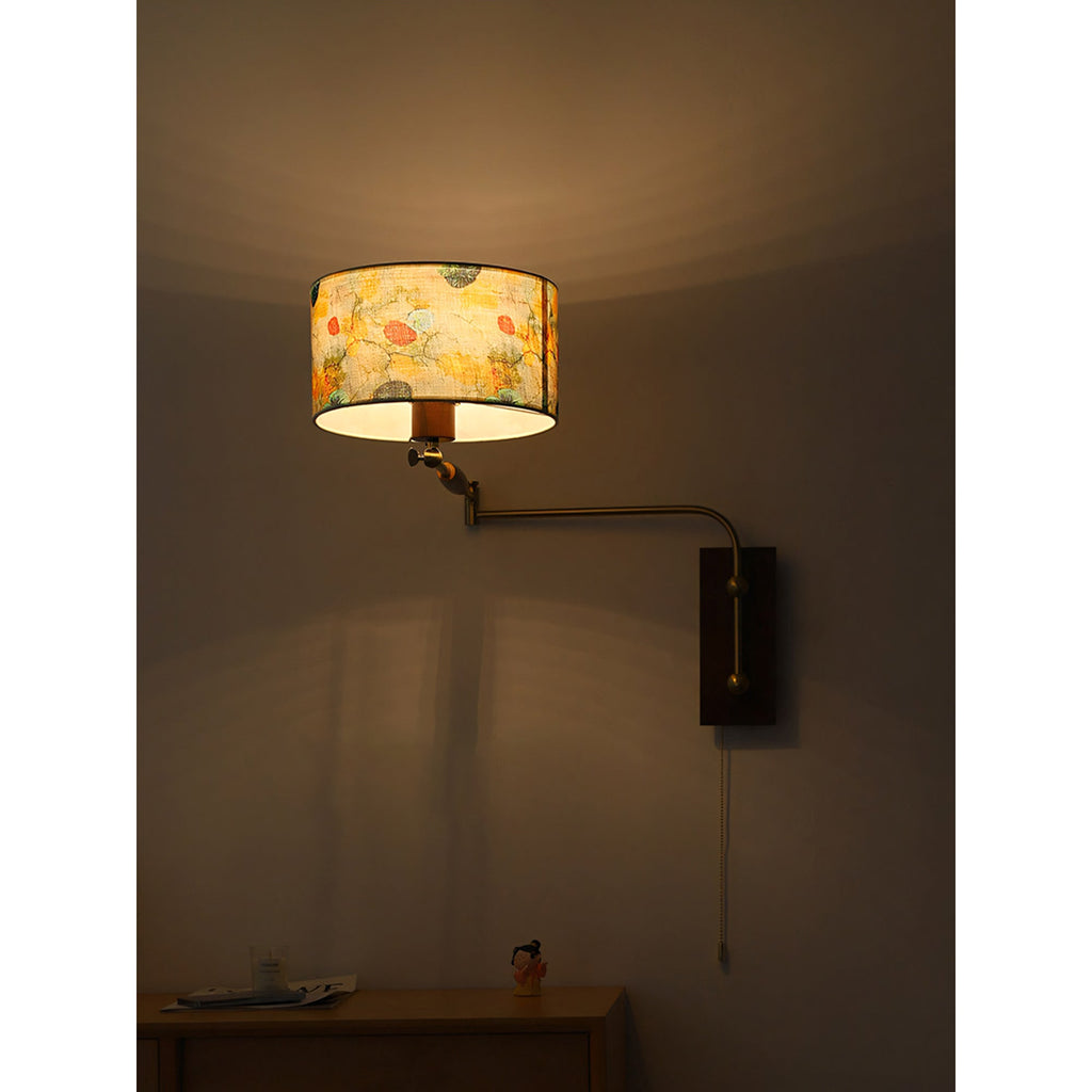 Patterned Fabric Drum Swing-Arm Wall Sconce