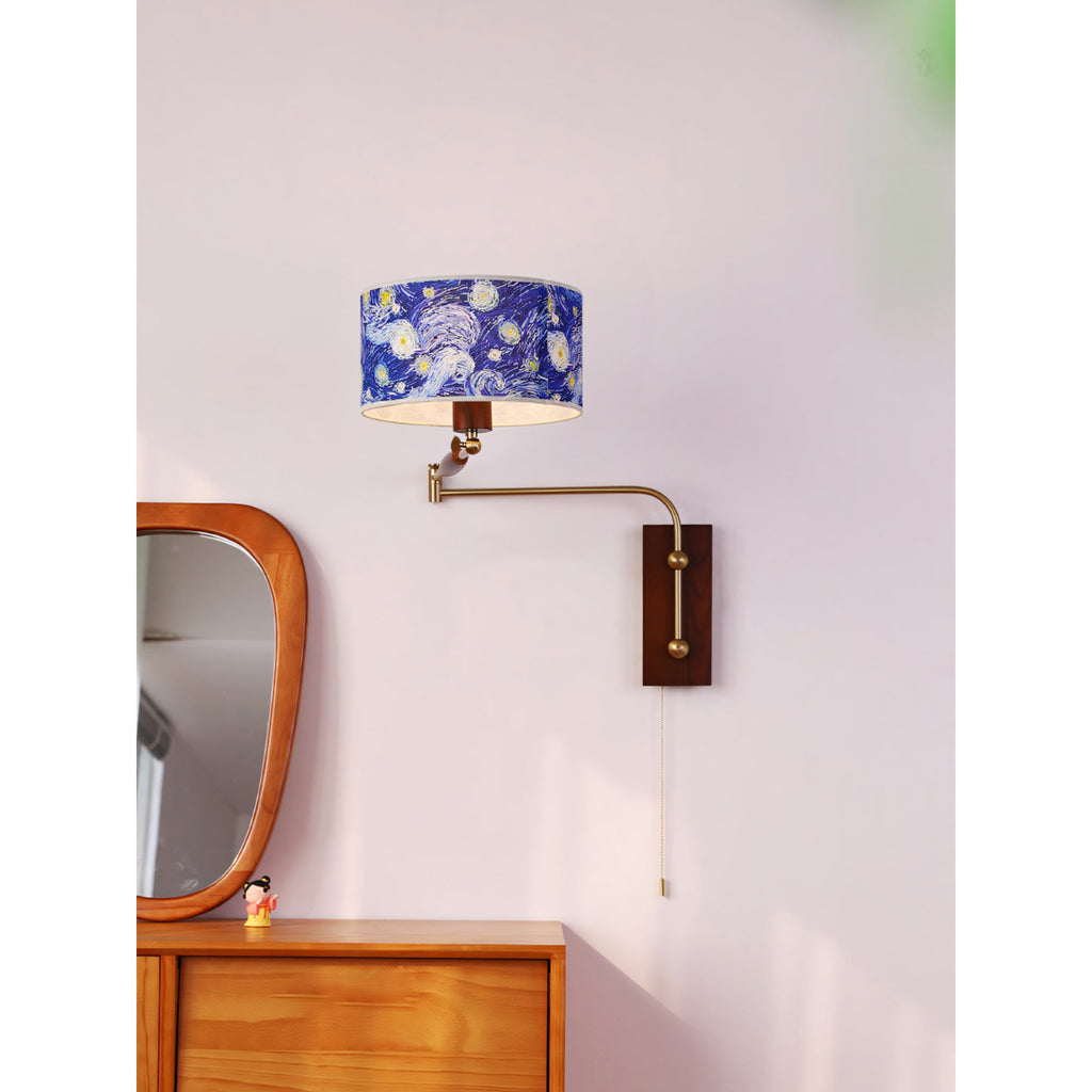 Patterned Fabric Drum Swing-Arm Wall Sconce