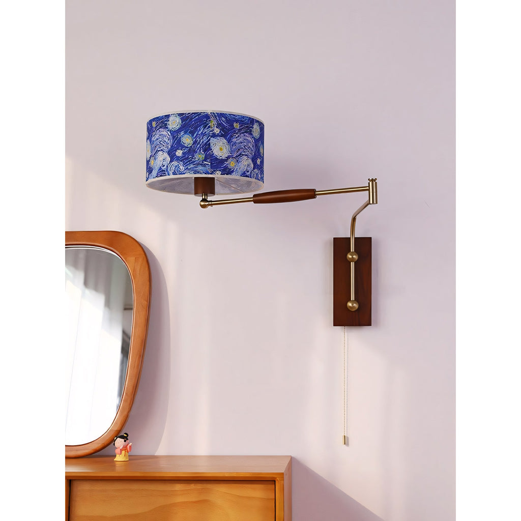 Patterned Fabric Drum Swing-Arm Wall Sconce