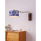 Patterned Fabric Drum Swing-Arm Wall Sconce