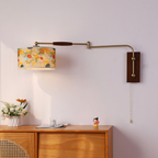 Patterned Fabric Drum Swing-Arm Wall Sconce