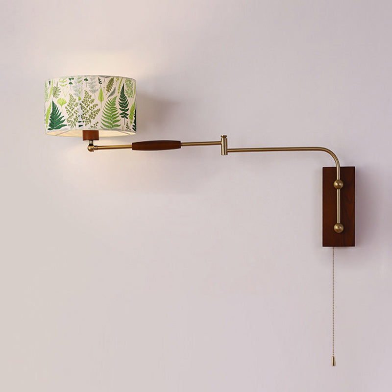 Patterned Fabric Drum Swing-Arm Wall Sconce