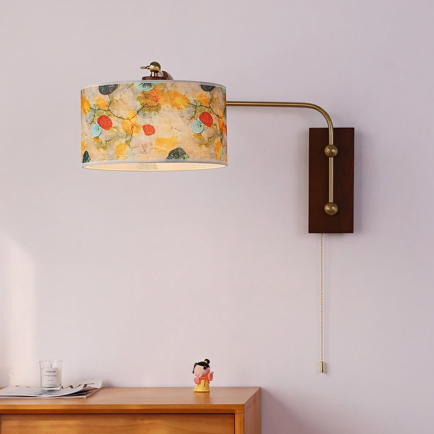 Patterned Fabric Drum Swing-Arm Wall Sconce