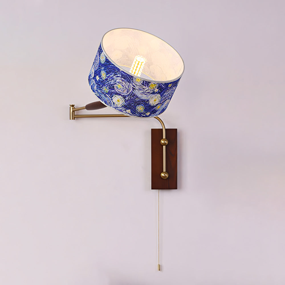 Patterned Fabric Drum Swing-Arm Wall Sconce