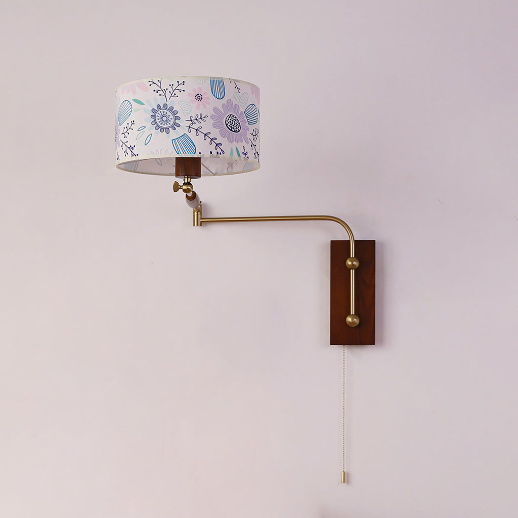 Patterned Fabric Drum Swing-Arm Wall Sconce