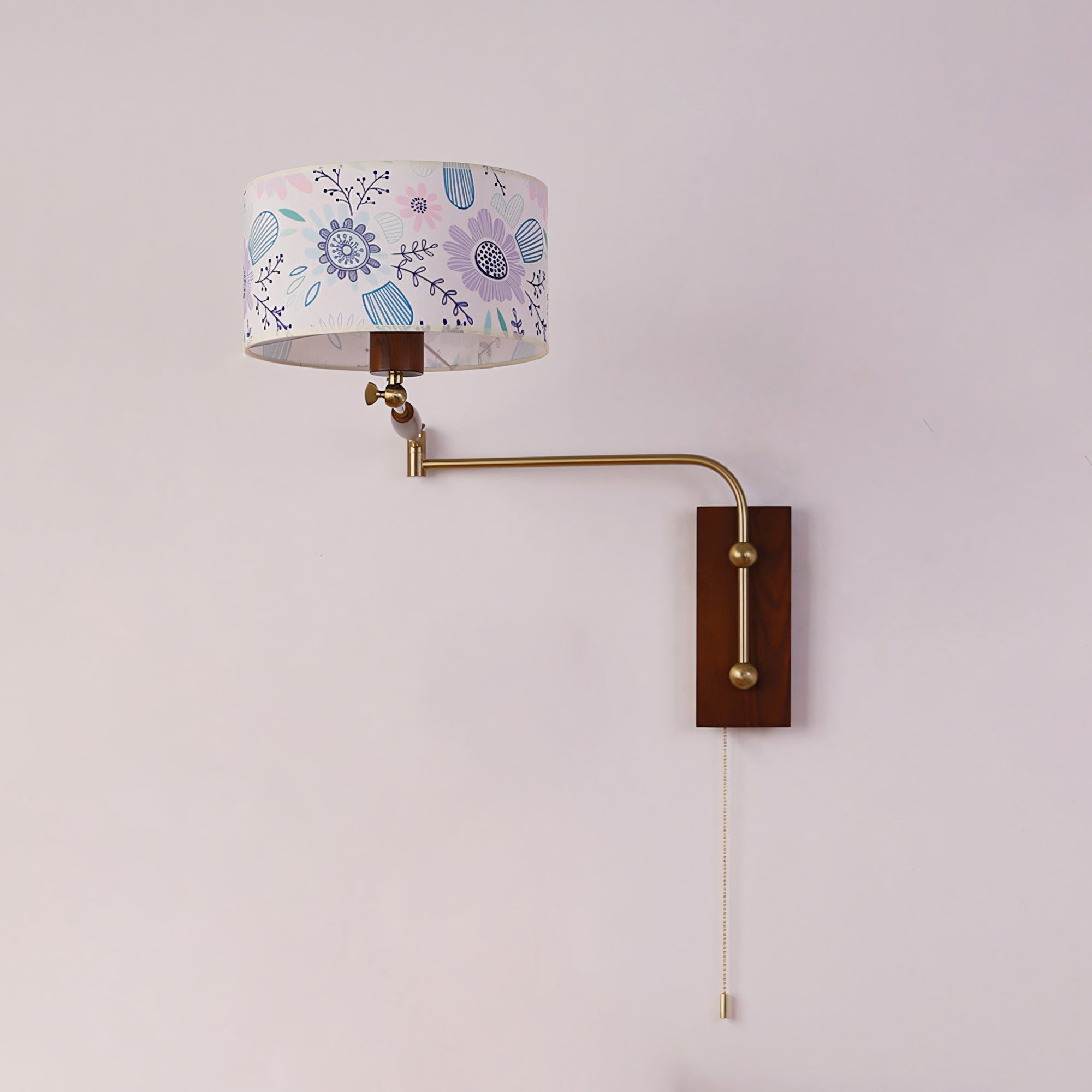 Patterned Fabric Drum Swing-Arm Wall Sconce