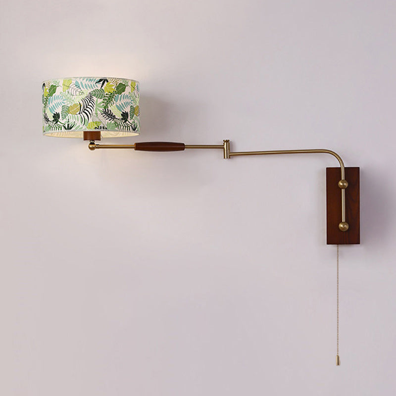 Patterned Fabric Drum Swing-Arm Wall Sconce