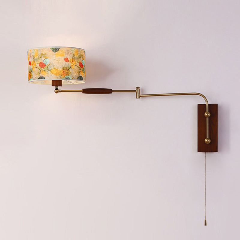 Patterned Fabric Drum Swing-Arm Wall Sconce