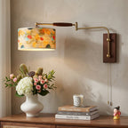 Patterned Fabric Drum Swing-Arm Wall Sconce