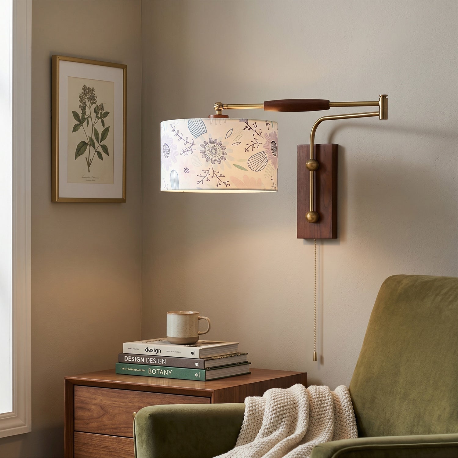 Patterned Fabric Drum Swing-Arm Wall Sconce